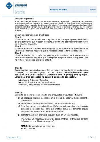 Examen de Literatura Dramática (PBAU de 2025)