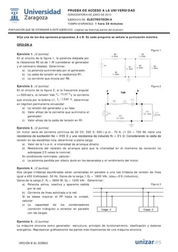 Examen de Electrotecnia (PAU de 2013)