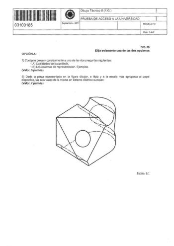 Examen de Dibujo Técnico II (PAU de 2011)