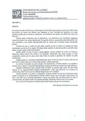 Examen de Lengua Castellana y Literatura (selectividad de 2009)