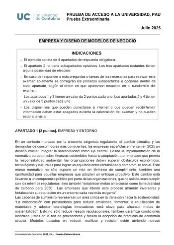 Examen de Empresa y Diseño de Modelos de Negocio (EBAU de 2025)