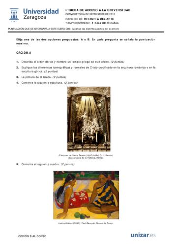 Examen de Historia del Arte (PAU de 2013)