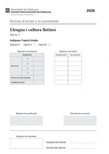 Latín II – PAU Cataluña (2026)