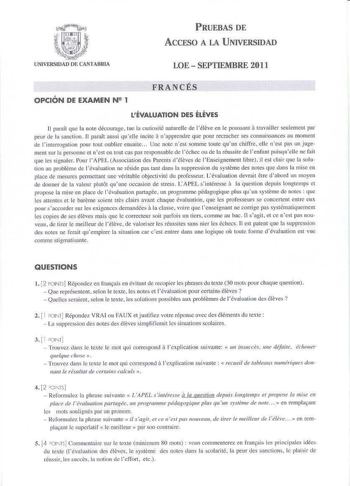Examen de Francés (PAU de 2011)