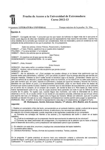 Examen de Literatura Universal (PAU de 2013)