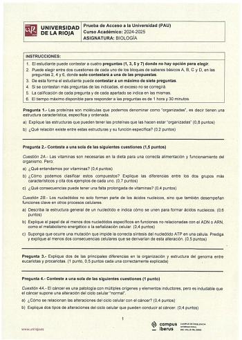 Examen de Biología (EBAU de 2025)