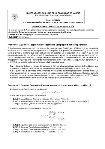 Matemáticas Aplicadas a las Ciencias Sociales – EvAU Comunidad de Madrid (2026)