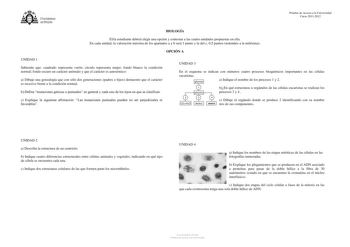 UNJVERSIDAD DEVIEDO Pruebas de Acceso a la Universidad Curso 20112012 BIOLOGÍA Ella estudiante deberá elegir una opción y contestar a las cuatro unidades propuestas en ella En cada unidad la valoración máxima de los apartados a y b será 1 punto y la del c 05 puntos redondeo a la milésima OPCIÓN A UNIDAD 1 Sabiendo que cuadrado representa varón círculo representa mujer fondo blanco la condición normal fondo oscuro un carácter anómalo y que el carácter es autosómico a Dibuje una genealogía que co…