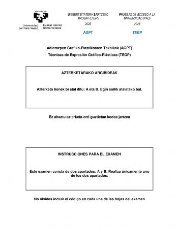Examen de Técnicas de Expresión Gráfico Plástica (EAU de 2025)