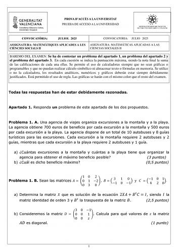 Examen de Matemáticas Aplicadas a las Ciencias Sociales (PAU de 2025)