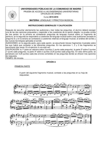 Examen de Lenguaje y Práctica Musical (PAU de 2016)