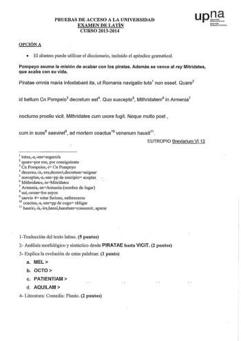 Examen de Latín II (PAU de 2014)