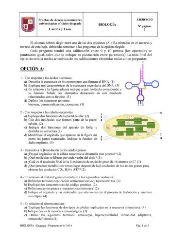 Examen de Biología (PAU de 2014)