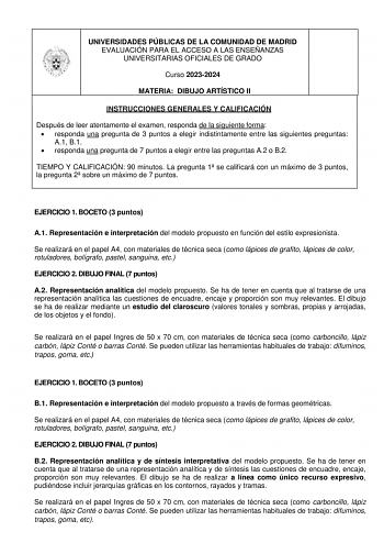 Examen de Dibujo Artístico II (EvAU de 2024)