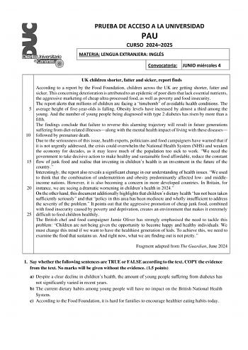 Examen de Inglés (EBAU de 2025)
