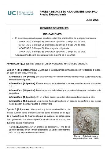 Examen de Ciencias Generales (EBAU de 2025)
