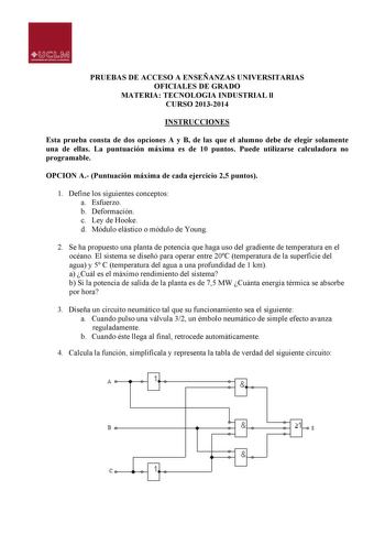 Examen de Tecnología Industrial (PAU de 2014)