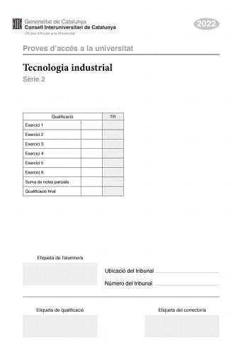 Examen de Tecnología Industrial (PAU de 2022)