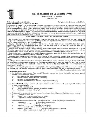 Examen de Inglés (EBAU de 2025)