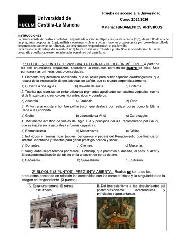 Fundamentos Artísticos – EvAU Castilla-La Mancha (2026)