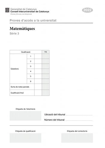 Examen de Matemáticas II (PAU de 2022)