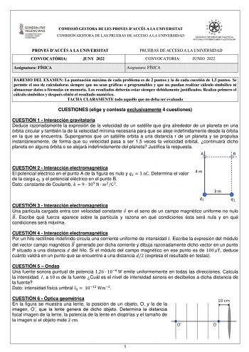 Examen de Física (PAU de 2022)