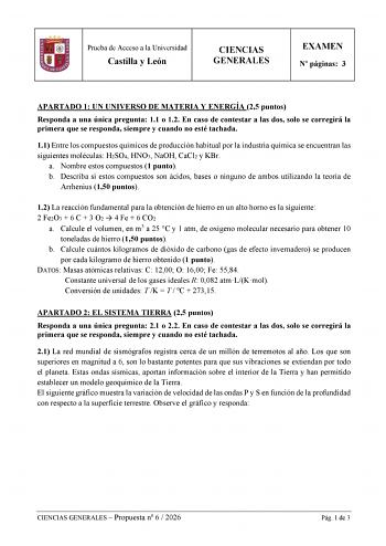 Ciencias Generales – EBAU Castilla y León (2026)