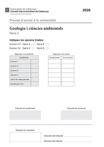 Geología y Ciencias Ambientales – PAU Cataluña (2026)