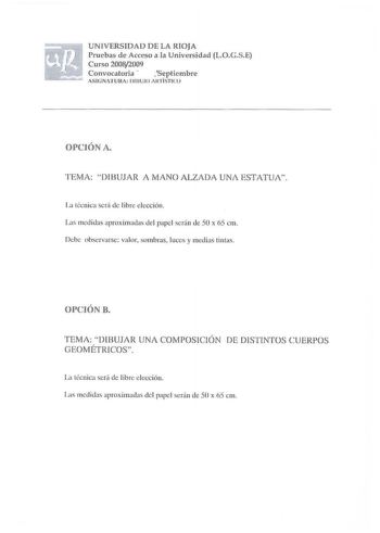 Examen de Dibujo Artístico II (selectividad de 2009)