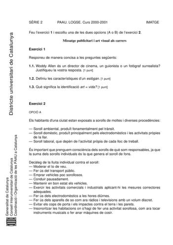 Examen de Cultura audiovisual (selectividad de 2001)