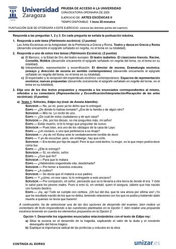 Examen de Artes Escénicas (EvAU de 2025)