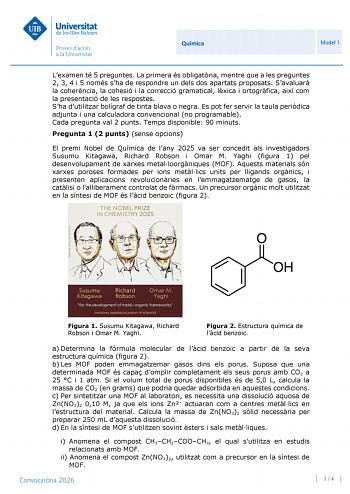 Química – PBAU Islas Baleares (2026)