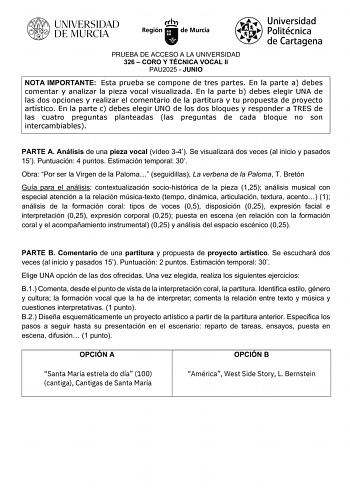Examen de Coro y Técnica Vocal (EBAU de 2025)