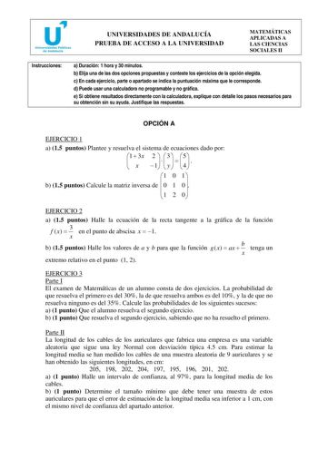 Examen de Matemáticas Aplicadas a las Ciencias Sociales (selectividad de 2008)