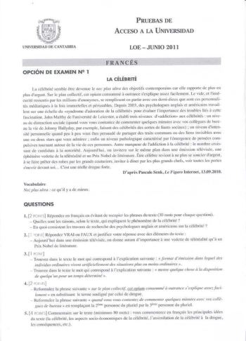 Examen de Francés (PAU de 2011)