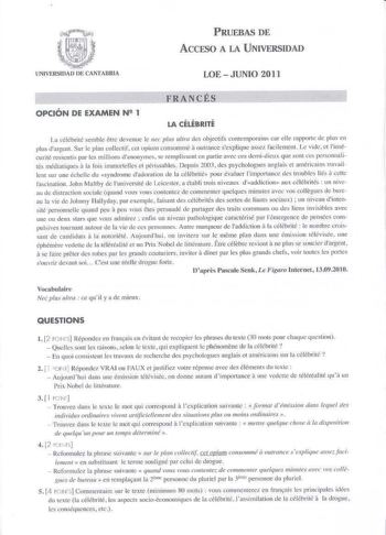 Examen de Francés (PAU de 2011)