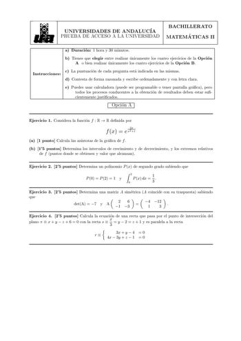 Examen de Matemáticas II (selectividad de 2002)