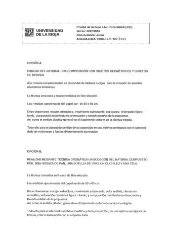 Examen de Dibujo Artístico II (PAU de 2013)