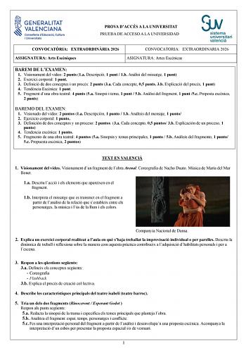 Artes Escénicas – PAU Comunidad Valenciana (2026)