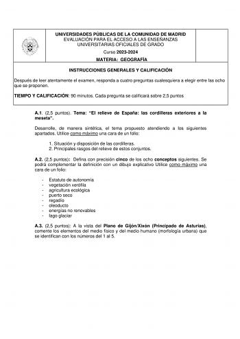 Examen de Geografía (EvAU de 2024)