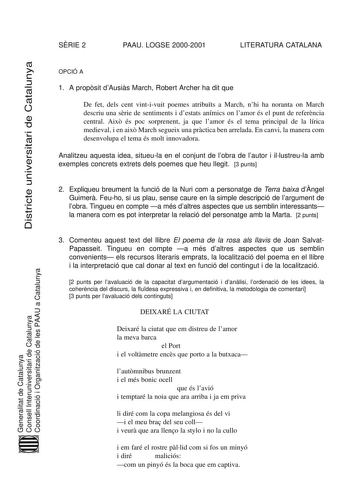 Examen de Literatura Catalana (selectividad de 2001)