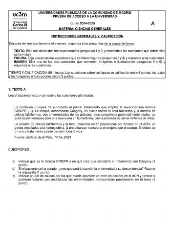 Examen de Ciencias Generales (EvAU de 2025)