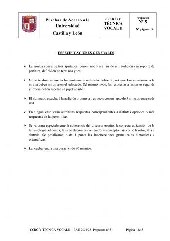 Examen de Coro y Técnica Vocal (EBAU de 2025)