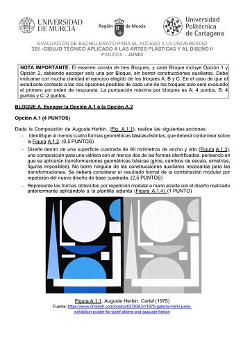 Examen de Dibujo Técnico Aplicado a las Artes Plásticas y al Diseño II (EBAU de 2025)