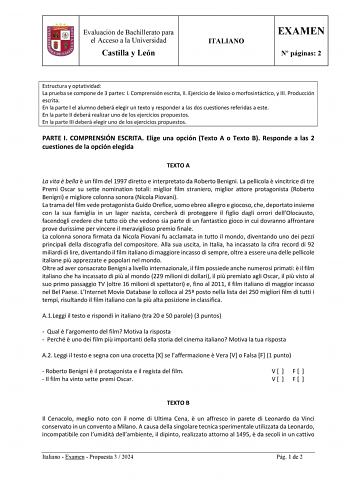 Examen de Italiano (EBAU de 2024)