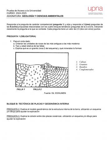 Examen de Geología y Ciencias Ambientales (EvAU de 2025)