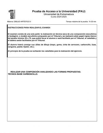 Examen de Dibujo Artístico II (EBAU de 2025)