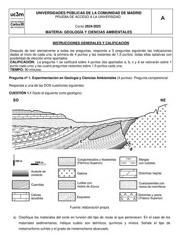 Examen de Geología y Ciencias Ambientales (EvAU de 2025)