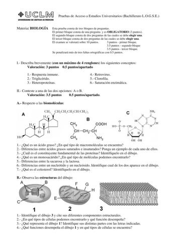 Examen de Biología (selectividad de 2006)