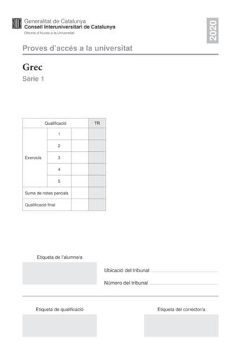 Examen de Griego (PAU de 2020)